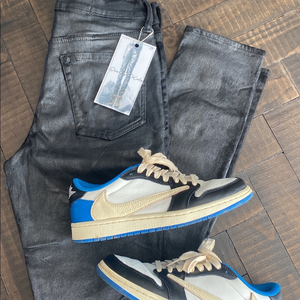 Black Waxed Denim Pants